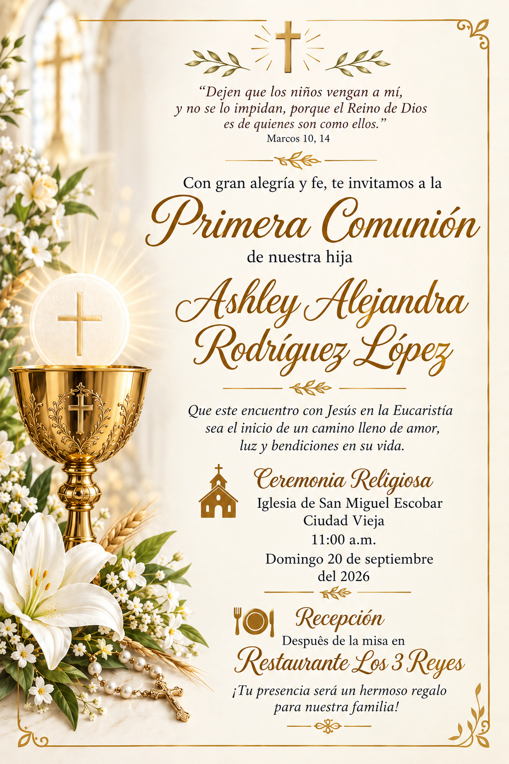 Invitación a la Primera Comunión de Ashley Alejandra